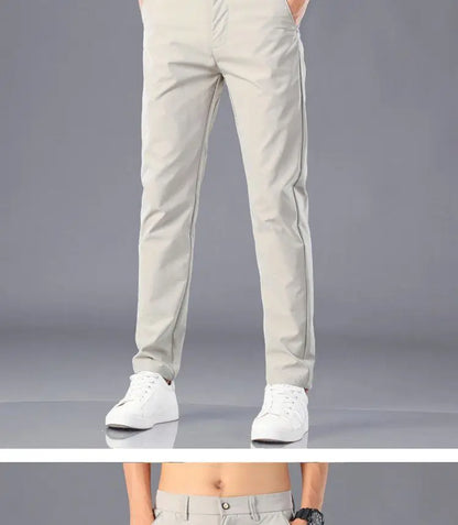 Men's Lightweight Casual Pants Summer Thin Ice Silk Straight Tube Simple Business Office Trousers Comfortable Soft Daily Wear