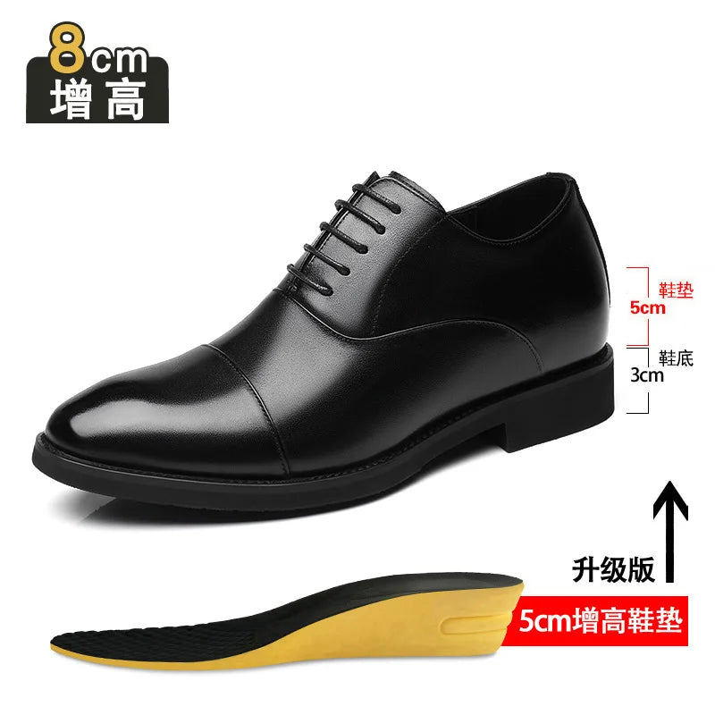 2026 Height Increase 8cm Leather Shoes Men Business Leather Wedding Shoes Men