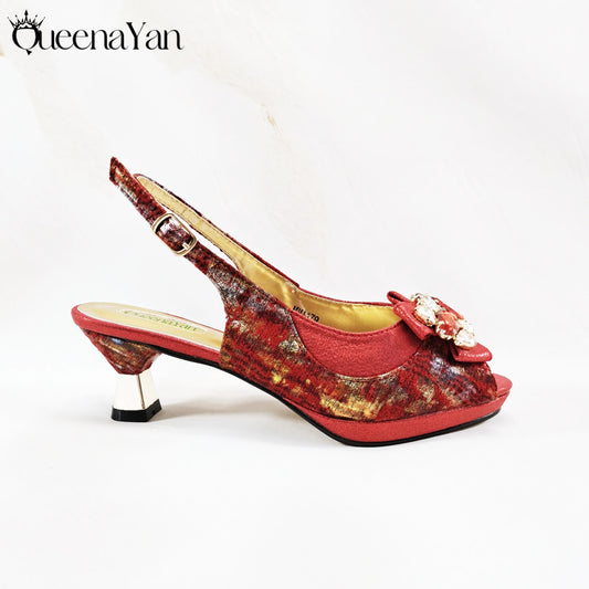 New Women High-Heel Shoes Elegant Wine Rhinestone Metallic Diamond Accents Paired with Match Handbag Exquisite Special-Material