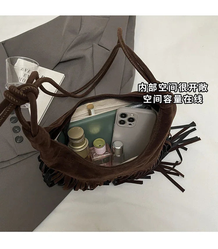 Fringed Interior Compartment Tote Bags Sewing Thread Large Capacity 2024 Hot Sale Bags for Women Zipper Pu Women's Handbags