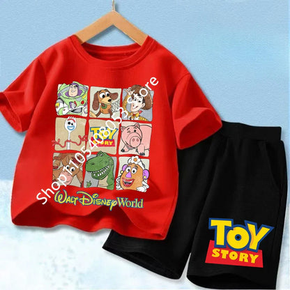 2026 Cute Toy Story Birthday Boy T-Shirt Set, Adorable Woody and Buzz Lightyear Design for Kids' Birthday Outfits