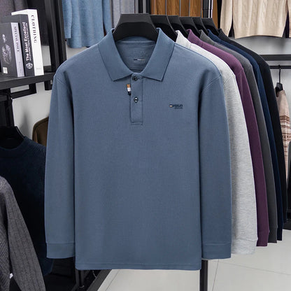 100% Cotton Luxury Quality Men's Polo Shirt Turtle Back Letter Embroid Long Sleeve Autumn Lapel T-Shirt Business Menswear