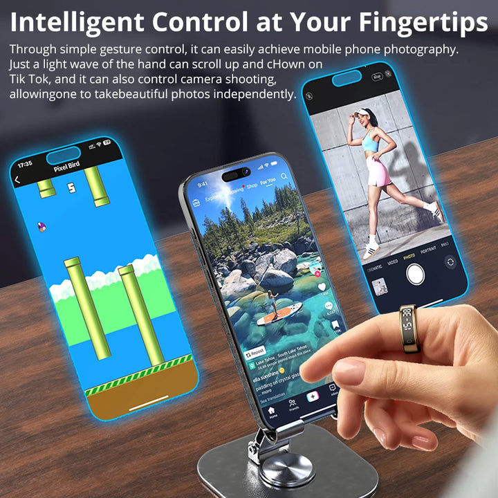 Smart Ring with Display Screen and Touch, Wireless Charging, Health Manager