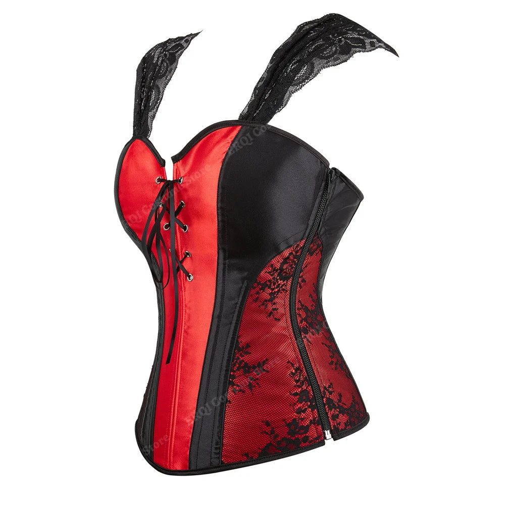 Overbust Corset Top with Straps Jacquard Corset Bustier Zipper Plus Size for Women Corset Dress with Skirt Black Red purple