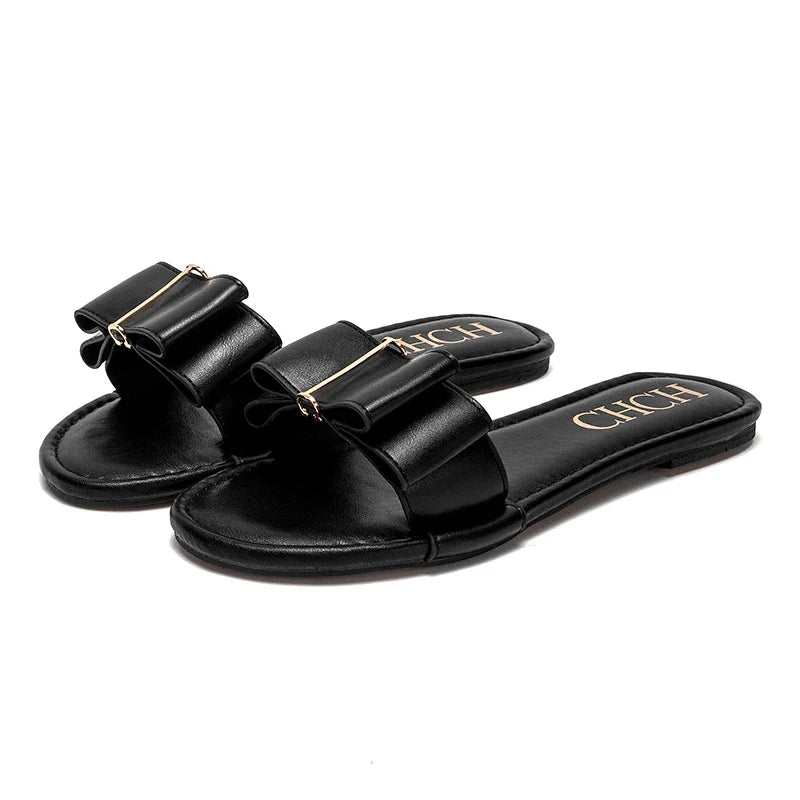 Women's Flat Shoes New Summer Bow Casual Slippers Black Commuting Women's Shoes