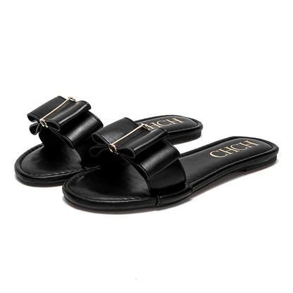 Women's Flat Shoes New Summer Bow Casual Slippers Black Commuting Women's Shoes