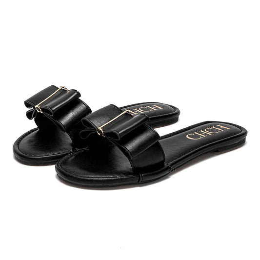 Women's Flat Shoes New Summer Bow Casual Slippers Black Commuting Women's Shoes