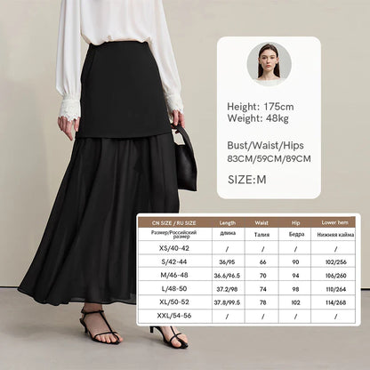 Women's Skirt 2026 Spring New Elegant Patchwork Chiffon Long Skirt Solid Color Straight Versatile Woman Clothes 12641047