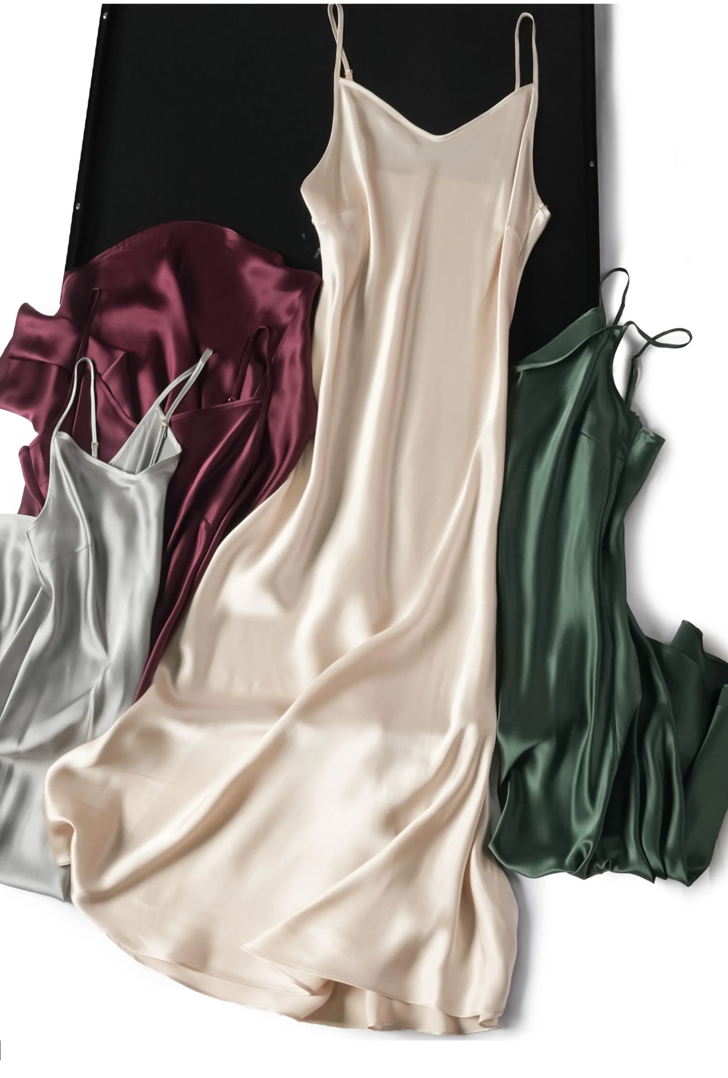 100% Natural Mulberry Silk Plain Satin French V-neck Diagonal Cut Women's Sexy Solid Suspender Dress