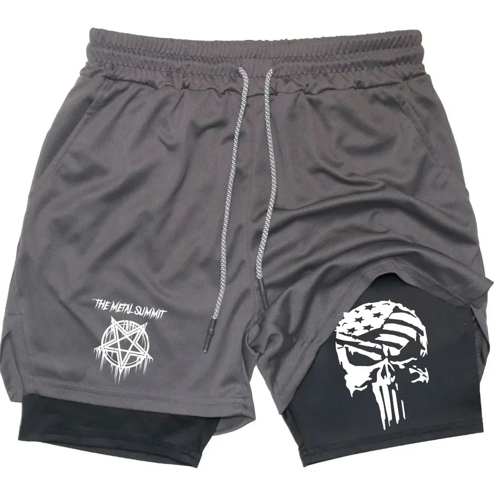 Men Anime Double Layer Shorts Gym Workout Printed Sports Multi-performance Training Quick-drying Jogging Pants Towel Pants M-3xl