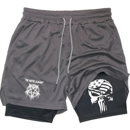 Men Anime Double Layer Shorts Gym Workout Printed Sports Multi-performance Training Quick-drying Jogging Pants Towel Pants M-3xl