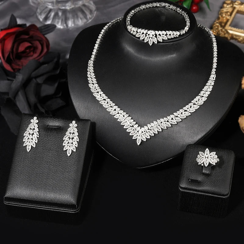 2024 Fashion Minimalist 4-piece Cubic Zirconia Bridal Wedding Jewelry Set Saudi Nigeria Women's Romantic Wedding Dress