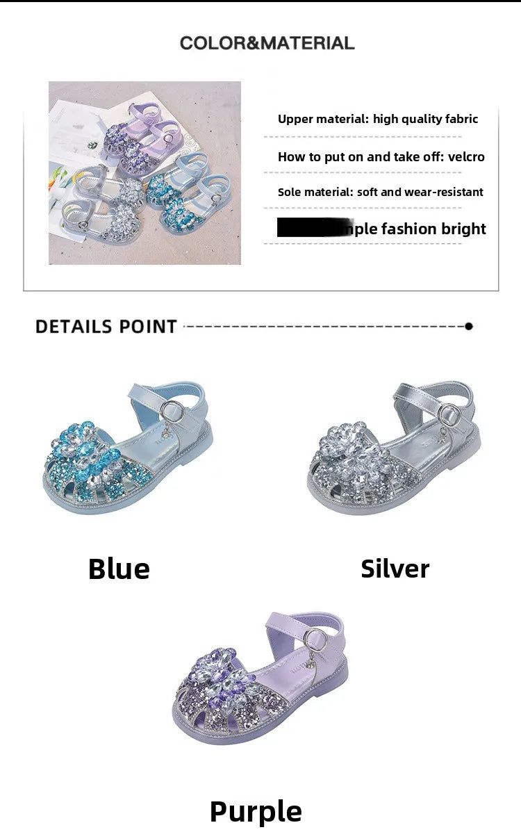 Girls Crystal Slip-On Shoes Soft Bottom Rhinestone Princess Flats Spring Autumn New Style Kids Lightweight Sweet Leather Shoes