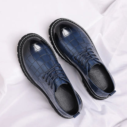 Business Formal Big Head Leather Shoes Men Spring Autumn Fashion Platform Shoes Male Lace Designer Stone Pattern Dress Shoes Man