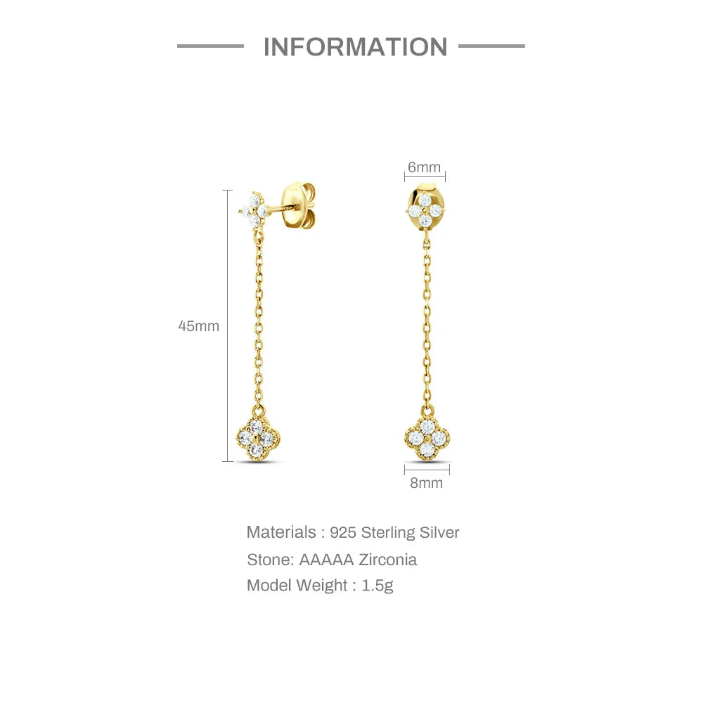 S925 Sterling Silver Petals Stud Earring Microinlaid Colorful Cubic Zirconia Chain Tassel Earrings For Women Dangle Earring