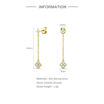 S925 Sterling Silver Petals Stud Earring Microinlaid Colorful Cubic Zirconia Chain Tassel Earrings For Women Dangle Earring