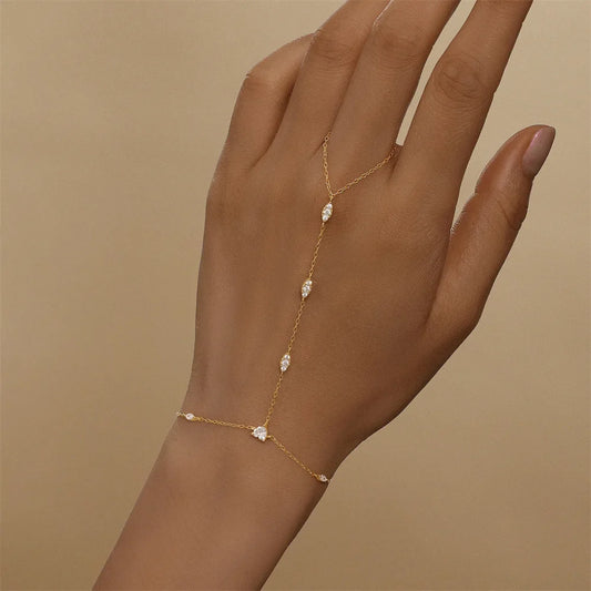 5A Zircon Finger Ring Chain Bracelets Horse Eye Lucky Clover Lab diamond Bracelet for Women Adjustable 925 Silver Jewelry