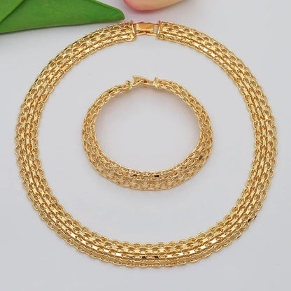 Dubai Luxury Handmade Women Jewelry Set 18k Gold-Plated Chain Necklace Bracelet Stud Earring Full Set Party Wedding Bijoux