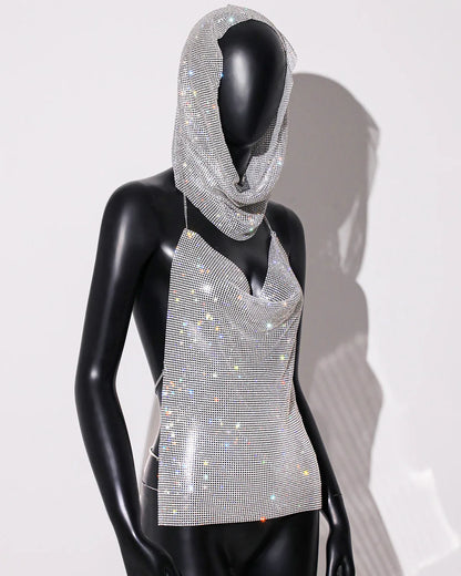 Y2K Streetwear Rhinestone Women Tank Top Punk Goth Hip Hop Bandana Head Wraps Vest Rave Festival Women Tops Tee For Nightclub