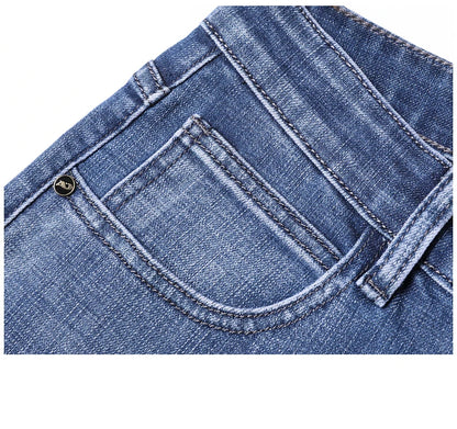 Fashion Light Blue Slim Straight Jeans Men's Spring autumn Elastic Comfortable Denim Pants Korean Casual Business Trousers