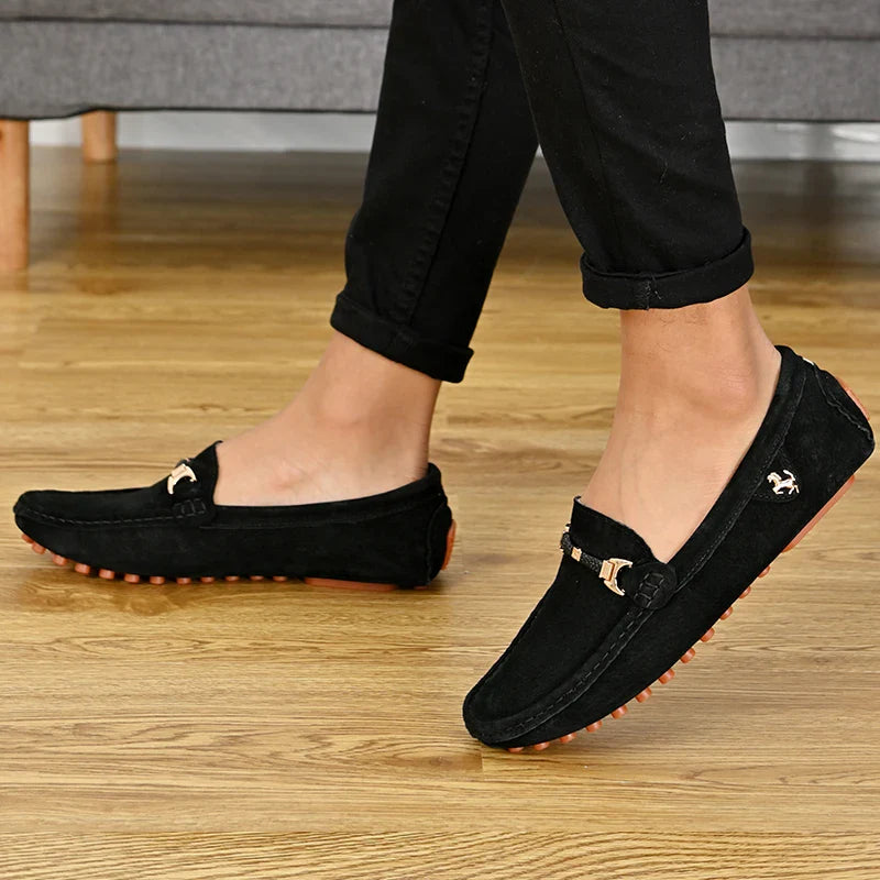 Loafers Men Casual Fashion Suede Men Shoes Lightweight Soft Genuine Leather Moccasins Slip on Driving Shoes for Men Size 48