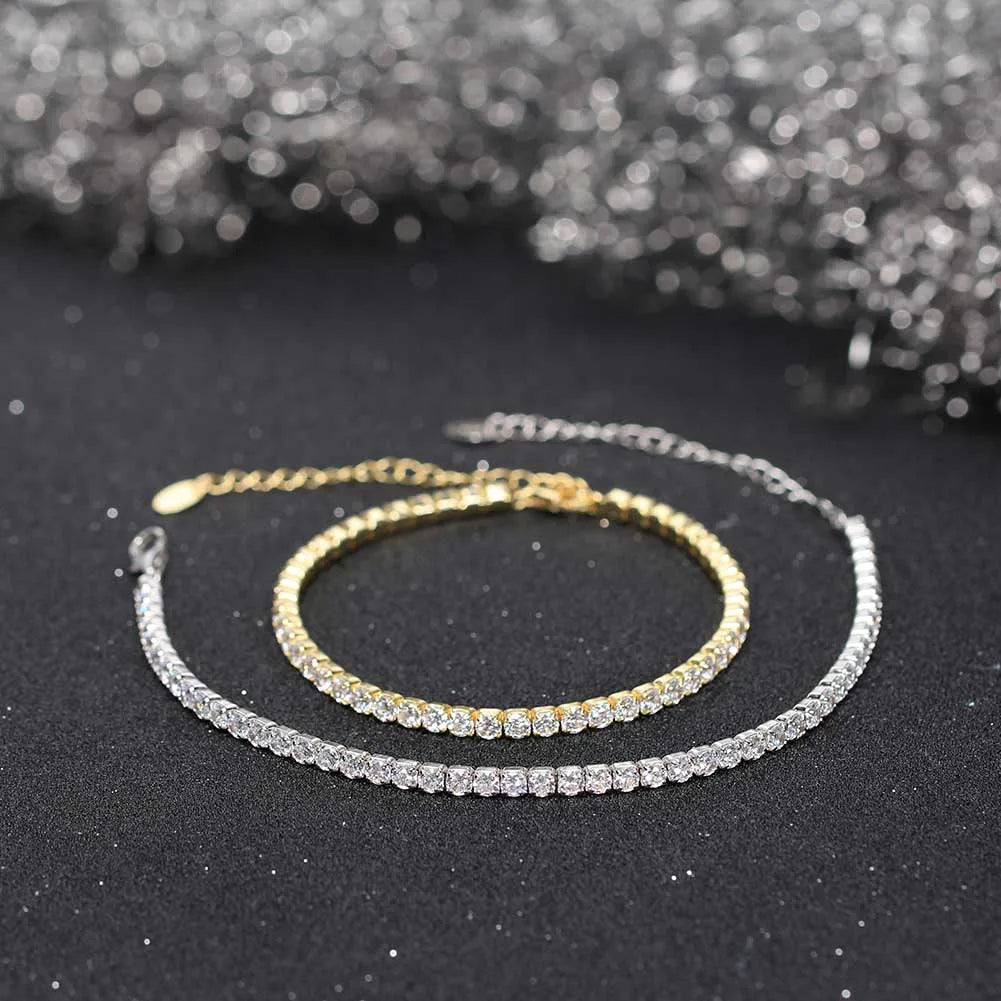 Fashion 3mm Bezel Setting Colorful 4A Cubic Zirconia Tennis 925 Sterling Silver Adjustable Bracelet for Women SB192