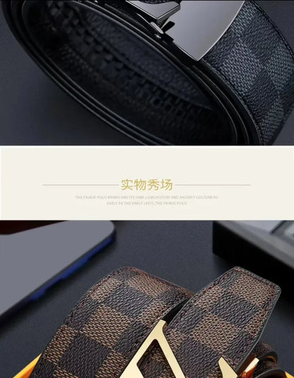 2026 Top Grain Leather Genuine Leather Belt Automatic Buckle High Quality For Business Casual Plaid Pants