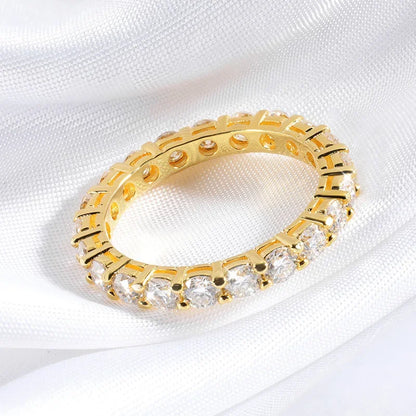 18k Gold Plated 3/3.5mm All Moissanite Diamond Rings for Women Wedding Full Eternity Bands 925 Sterling Silver Jewelry