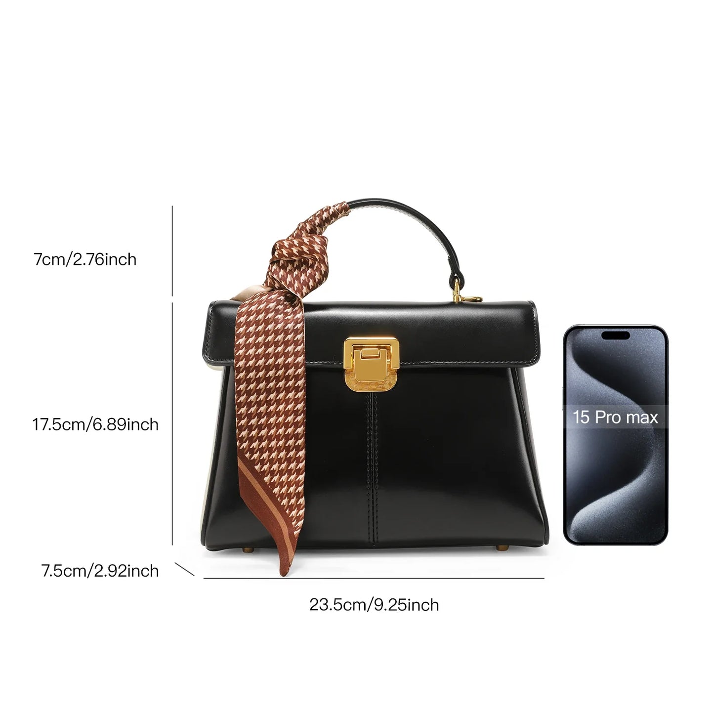 Genuine Leather Handbag with Scarf | Luxury Designer Trendy Shoulder Bag Solid Color Commuting Bag | bags for women gift