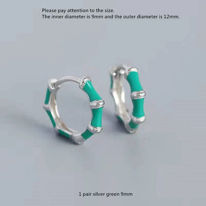 925 Sterling Silver Earring Colorful Dripping Oil Material Ear Ring Ear Buckle Rhombus Shape Trend Wild Girl Women Boy Ear Jewel