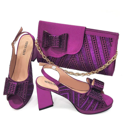 Black Color Elegant High Heels Nigeria Popular Design African Ladies Shoes And Bag Set for Wedding Party