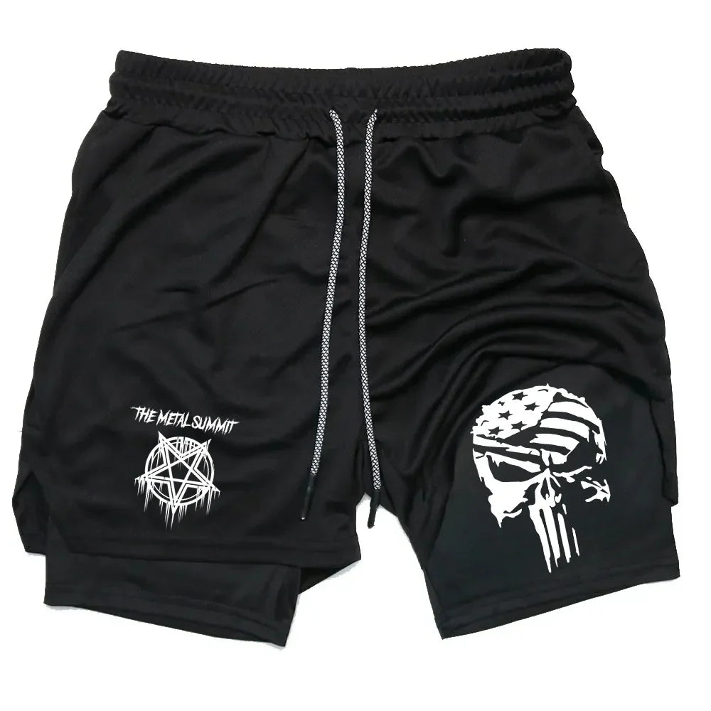 Men Anime Double Layer Shorts Gym Workout Printed Sports Multi-performance Training Quick-drying Jogging Pants Towel Pants M-3xl