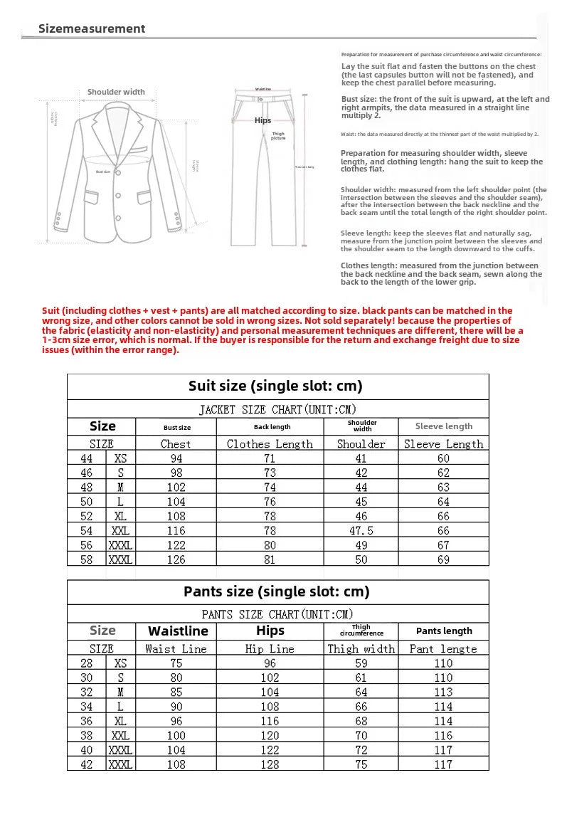Men's Classic Formal Pinstripe Tuxedos Suits 3 Pieces Slim Fit Blazer Peak Lapel Two Button Groomsmen Wedding Dress Business
