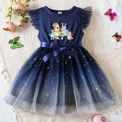 Girls Sequin Tutu Dress with Bow Flutter Sleeves Summer Princess Party Outfit for Toddler Kids 2-6 Years
