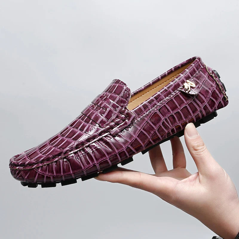 Patent Leather Loafers for Men, Crocodile Pattern, Korean Style, Trendy, Popular Casual Leather Shoes, Slip-On Loafers, Lazy Shoes