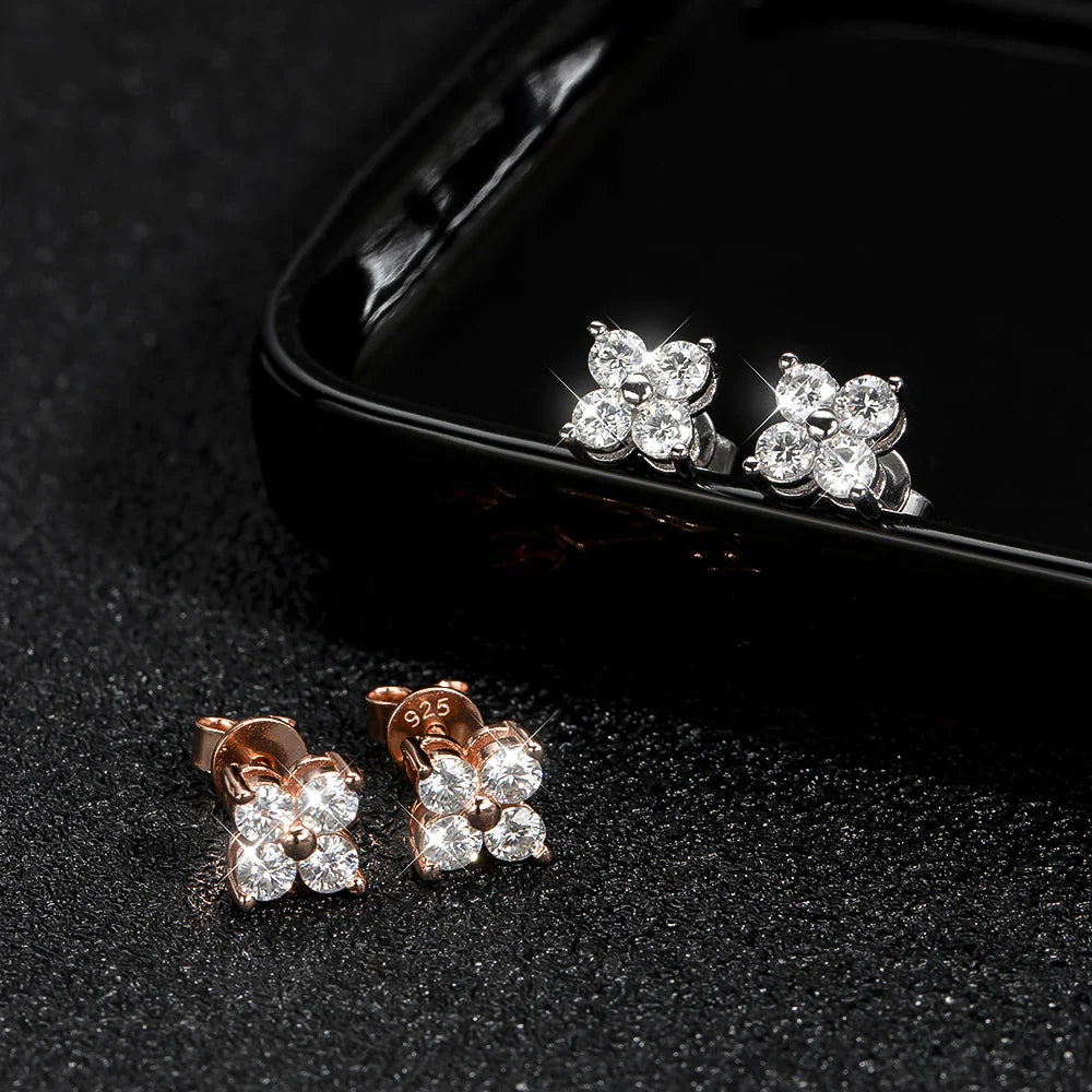 D VVS1 Round Moissanite Stud Earrings for Women Man 4 Stones Classic s925 Sterling Silver Earring with GRA Gift Jewelry