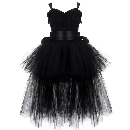 Vestido Tutu Rosa e Preto para Meninas, Vestido de Tule com Cauda e Decote V para Festa de Aniversário, Vestido de Baile para Meninas, Fantasias de Halloween Infantis