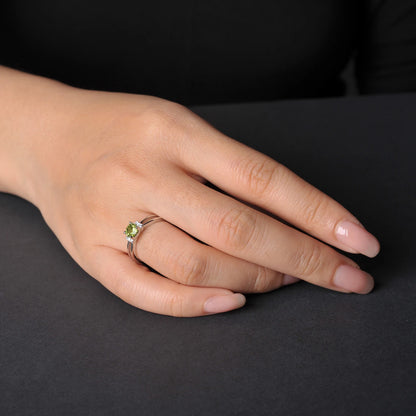 Round Genuine Natural Peridot 925 Sterling Silver Solitaire Ring for Woman Gemstone elegant Jewelry Valentine's day gift