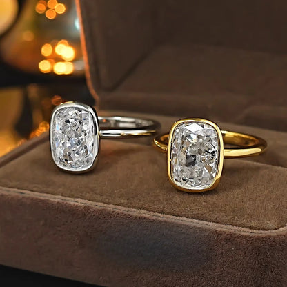 S925 Silver 8 * 11mm Fat Square White Zircon Ice Flower Cutting Ring Set with Classic Commuter Women's Jewelry