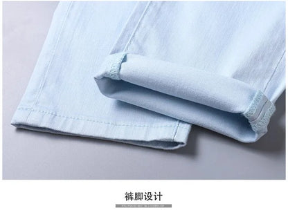 2024 Spring and Autumn New Fashion Solid Color Straight Leg Stretch Jeans Men's Casual Slim Comfortable Breathable Denim Pants
