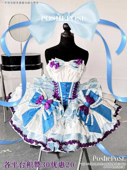 Girls Birthday Lolita Dress 2024 Spring and Summer Women's Tube Top Satin Bowknot Slim Pettiskirt Short Mini Party Dress