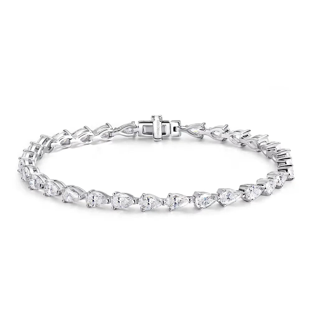 3x5mm Pear Cut Moissanite Tennis Bracelets for Women  s925 Sliver Plated 18k White Gold Hiphop Party Bracelet Wholesale
