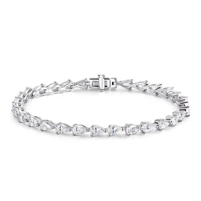 3x5mm Pear Cut Moissanite Tennis Bracelets for Women  s925 Sliver Plated 18k White Gold Hiphop Party Bracelet Wholesale