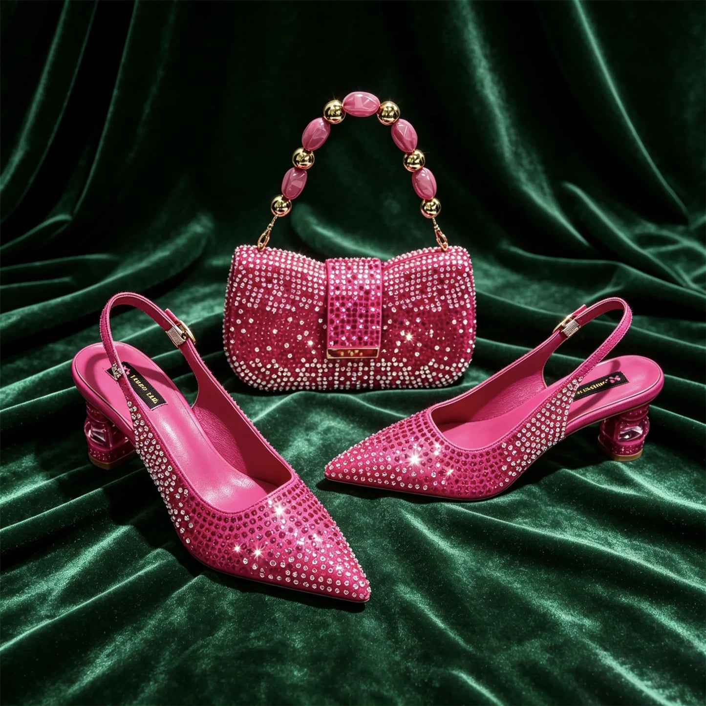New Itlian Design Blue Color Rhinestone High Heel Shoe And Bag Fashion Style Pointed-Toe Shoes For COMFORT INCLUDED Women Shoes