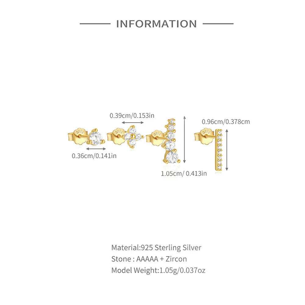 925 Sterling Silver 3pcs 4pcs Set Zircon Stud Earrings 18k Gold Star Minimalism Huggies Earring Fine Jewelly Set Party Gift