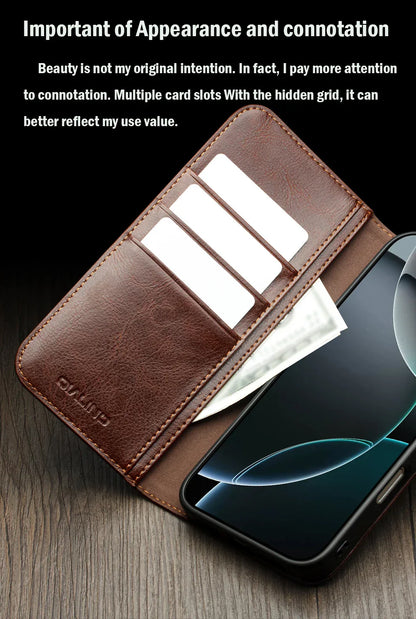 Case for iPhone 17 Pro Max Luxury Ultra Slim Handmade Genuine Leather Wallet Card Slot Flip Cover for iPhone 17 Pro/Air