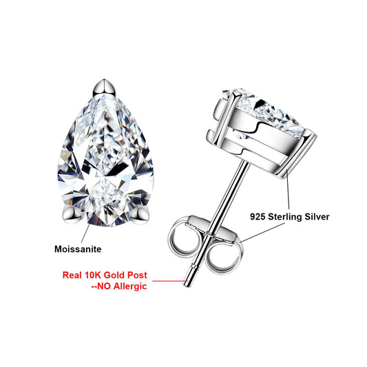 10K Gold Post 5/2/1.2ct Pear Cut Moissanite Stud Earrings Anti-allergy Eearrings For Women Jewelry Wholesale