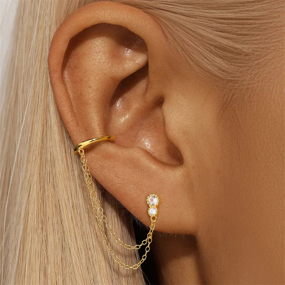 1PC 925 Sterling Silver Horse Eye Chain Tassel Zircon Drop Earrings For Women Ins Minimalism Geometric Earrings Gift