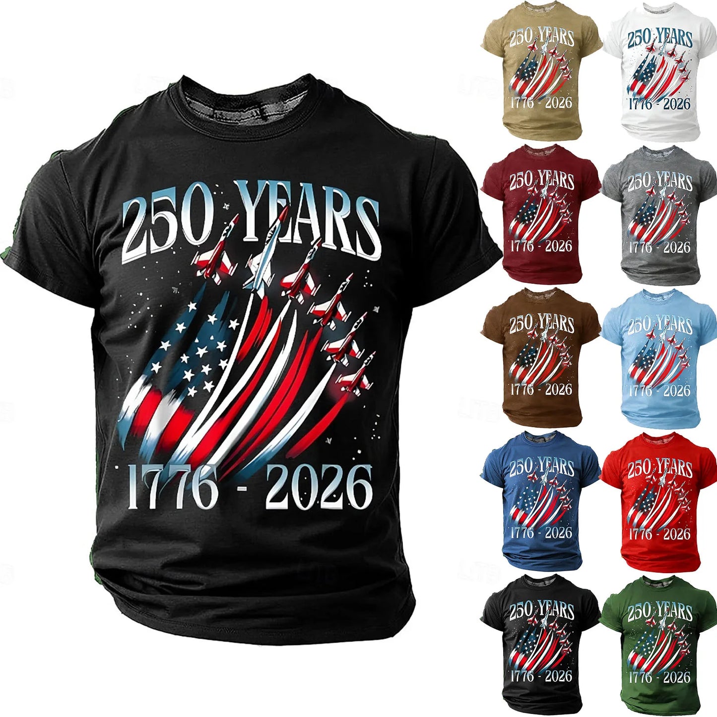 250 Years Men'S T-Shirt Patriotic American Flag Print Tee Independence Day Short Sleeve Crew Neck Casual Tops Holiday Party 2026