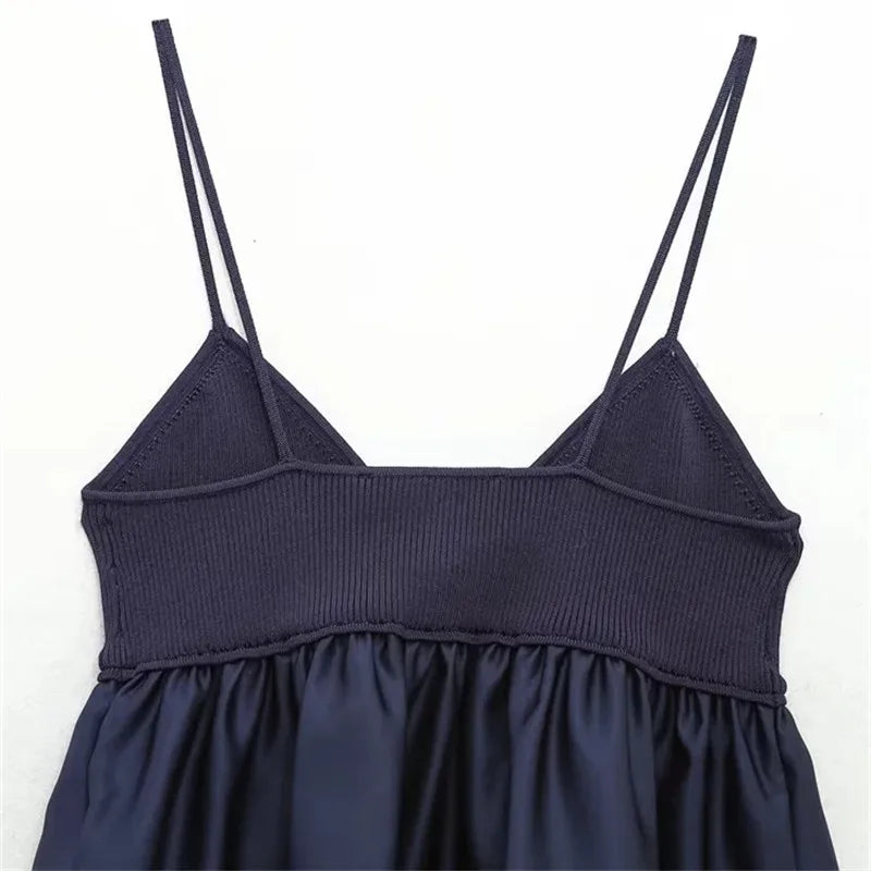 Blue Knitted Top Female Sleeveless Crop Tops Women 2024 Summer Backless Corset Top Woman Patchwork Ruffle Beach Tank Tops